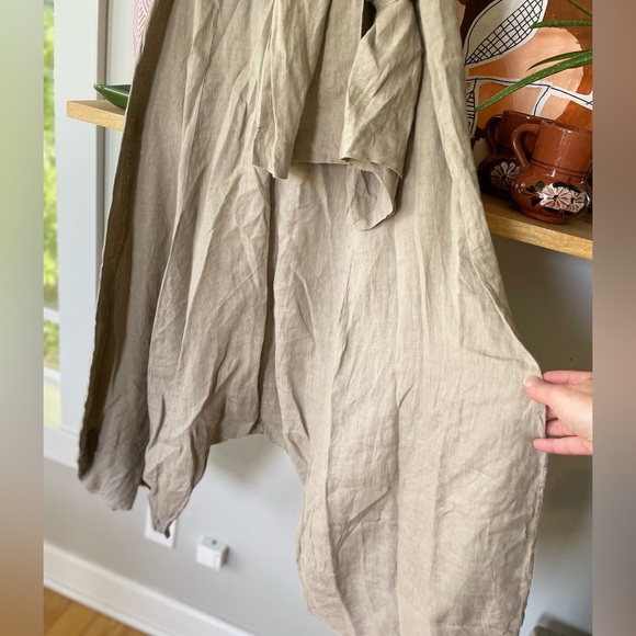 Sarah Pacini Oatmeal Beige Linen Harem Wide Leg Designer Pants with Sash Belt M - Picture 4 of 12